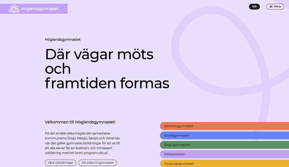 Bild på www.hoglandsgymnasiet.se startsida.